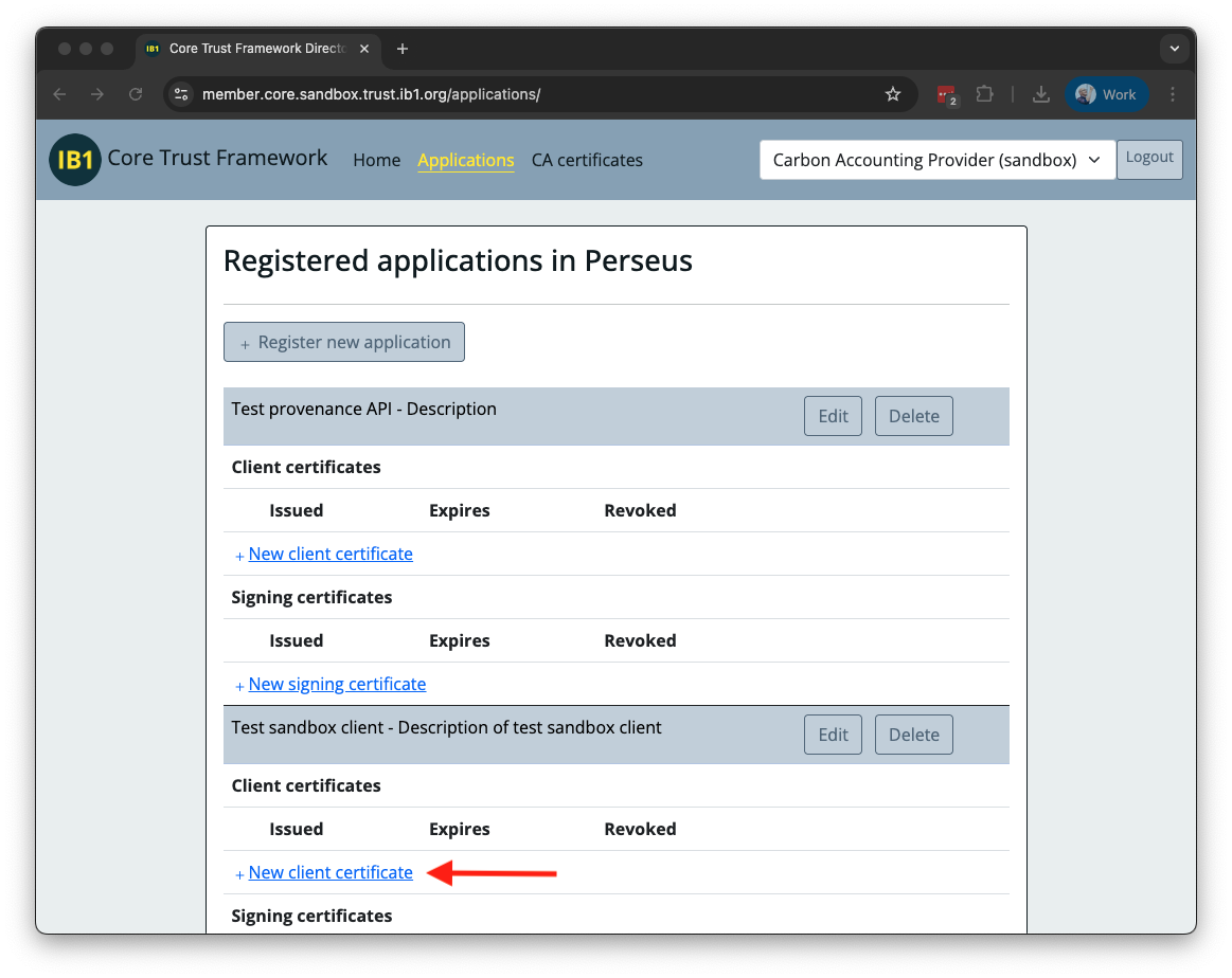 Member Portal - Create certificate step 1