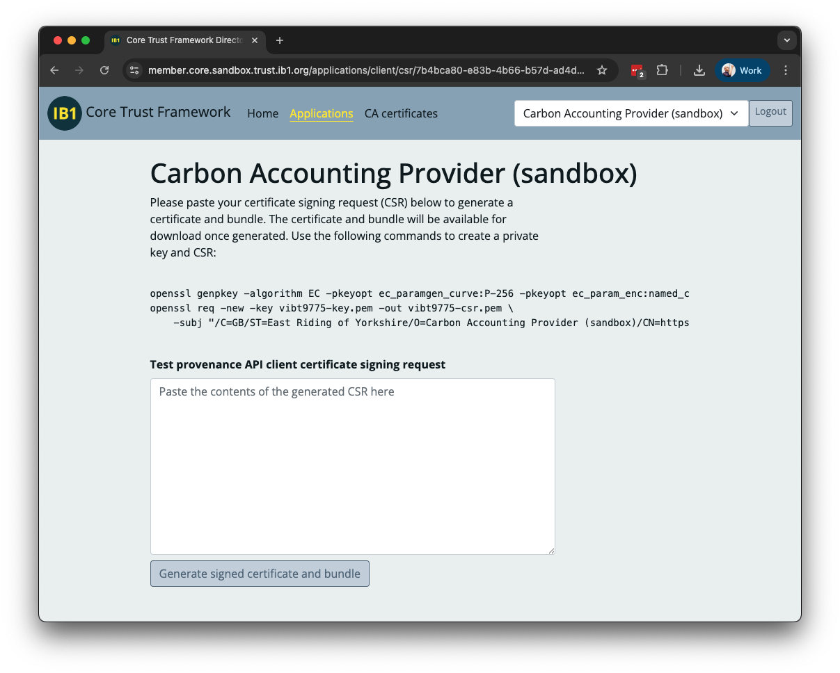Member Portal - Create certificate step 2